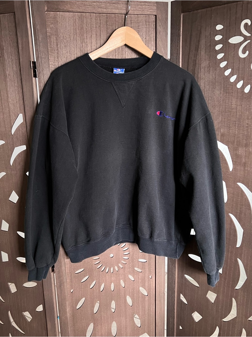 Champion Black Crewneck Sweatshirt with Small Embroidered Logo